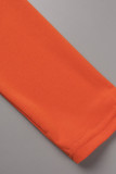 Orange Sexy Solid Patchwork Asymmetrical V Neck Long Sleeve Two Pieces