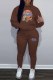 Brown Casual Character Letter Hooded Collar Long Sleeve Two Pieces