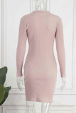 Skin Color Sexy Solid Hollowed Out Patchwork Half A Turtleneck Pencil Skirt Dresses