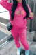 Rose Red Casual Print Letter Hooded Collar Long Sleeve Two Pieces