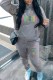 Grey Casual Print Letter Hooded Collar Long Sleeve Two Pieces