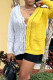 Yellow Grey Casual Solid Patchwork Buckle V Neck Tops