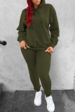 Army Green Casual Solid Patchwork Hooded Collar Long Sleeve Two Pieces