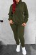 Army Green Casual Solid Patchwork Hooded Collar Long Sleeve Two Pieces