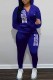 Deep Blue Casual Print Letter Hooded Collar Long Sleeve Two Pieces