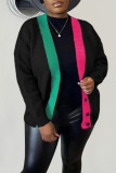 Black Casual Solid Patchwork Cardigan Collar Outerwear