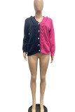Yellow Grey Casual Solid Patchwork Buckle V Neck Tops