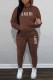 Coffee Street Print Letter Hooded Collar Long Sleeve Two Pieces