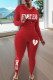 Red Casual Print Patchwork Hooded Collar Long Sleeve Two Pieces