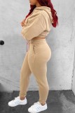 Grey Casual Solid Patchwork Hooded Collar Long Sleeve Two Pieces