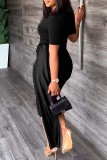 Red Casual Solid Patchwork V Neck Short Sleeve Dress