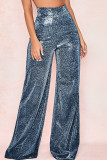 Black Casual Solid Patchwork High Waist Wide Leg Solid Color Bottoms