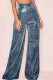 Blue Casual Solid Patchwork High Waist Wide Leg Solid Color Bottoms