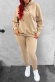 Grey Casual Solid Patchwork Hooded Collar Long Sleeve Two Pieces