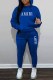 Blue Street Print Letter Hooded Collar Long Sleeve Two Pieces