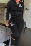 Pink Casual Patchwork Zipper Hooded Collar Long Sleeve Two Pieces