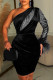 Black Sexy Solid Patchwork Feathers Hot Drill Pencil Skirt Dresses