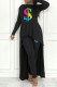 Black Casual Print Patchwork Asymmetrical O Neck Long Sleeve Two Pieces