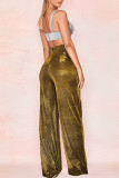 Black Casual Solid Patchwork High Waist Wide Leg Solid Color Bottoms