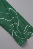 Green Sexy Print Patchwork Halter Pencil Skirt Dresses