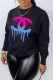 Black Street Basis Print Patchwork O Neck Tops