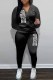 Black Casual Print Letter Hooded Collar Long Sleeve Two Pieces