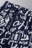 Tibetan Blue Casual Street Print Patchwork Hooded Collar Long Sleeve Two Pieces