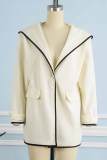 White Fashion Casual Solid Patchwork Hooded Collar Outerwear