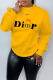 Yellow Casual Daily Print Patchwork Letter O Neck Tops