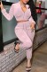 Pink Street Print Letter Zipper Collar Long Sleeve Two Pieces