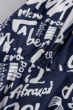 Tibetan Blue Casual Street Print Patchwork Hooded Collar Long Sleeve Two Pieces
