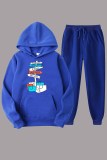 Royal Blue Sportswear Print Letter Hooded Collar Long Sleeve Two Pieces