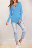 Sky Blue Casual Print Patchwork Tops