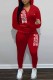 Red Casual Print Letter Hooded Collar Long Sleeve Two Pieces