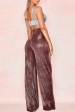 Black Casual Solid Patchwork High Waist Wide Leg Solid Color Bottoms