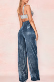 Black Casual Solid Patchwork High Waist Wide Leg Solid Color Bottoms