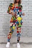 Colour Casual Print Basic O Neck Long Sleeve Two Pieces