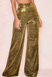 Black Casual Solid Patchwork High Waist Wide Leg Solid Color Bottoms