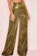 Gold Casual Solid Patchwork High Waist Wide Leg Solid Color Bottoms