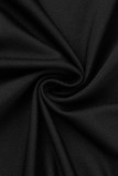 Black Elegant Solid Patchwork Slit V Neck Long Dress Dresses