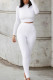 White Fashion Casual Sportswear Long Sleeve O Neck Regular Sleeve Regular Solid Two Pieces