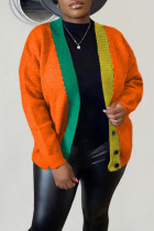 Orange Casual Solid Patchwork Cardigan Collar Outerwear