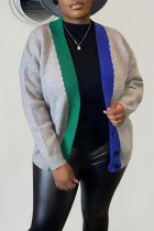 Grey Casual Solid Patchwork Cardigan Collar Outerwear
