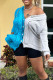 Blue Gray Casual Solid Patchwork Buckle V Neck Tops