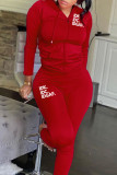 Pink Casual Patchwork Zipper Hooded Collar Long Sleeve Two Pieces