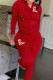 Red Casual Patchwork Zipper Hooded Collar Long Sleeve Two Pieces