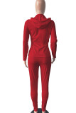 Pink Casual Patchwork Zipper Hooded Collar Long Sleeve Two Pieces