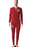 Pink Casual Patchwork Zipper Hooded Collar Long Sleeve Two Pieces