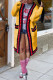 Yellow Casual Patchwork Cardigan Outerwear