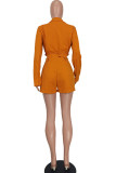 Fluorescent Yellow Fashion Casual Solid Bandage Patchwork V Neck Long Sleeve Two Pieces